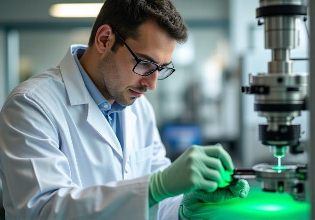 Científico analizando fibras textiles en un laboratorio de innovación